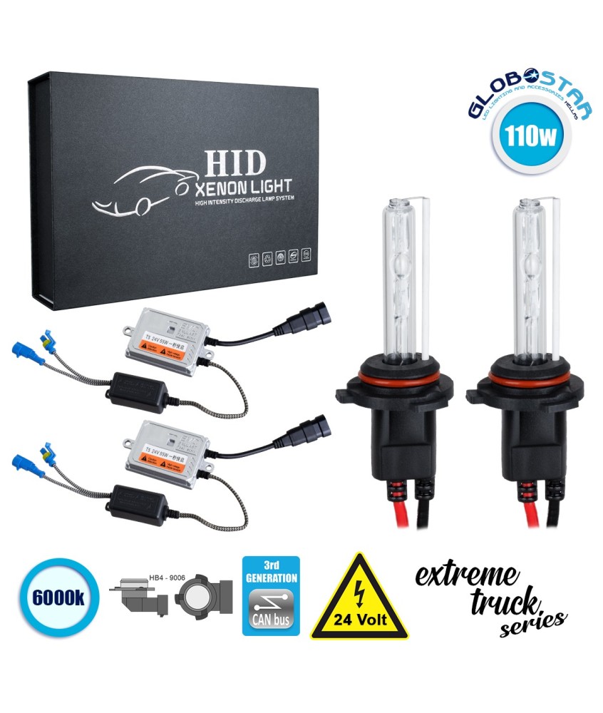 GloboStar® 84132 HB4 9006 XCB Line KIT Βασικού Φωτισμού Φορτηγού 3rd Generation Can-Bus Extreme Truck Series XENON 110W 10350lm DC 24V Αδιάβροχο IP65 Ψυχρό Λευκό 6000K